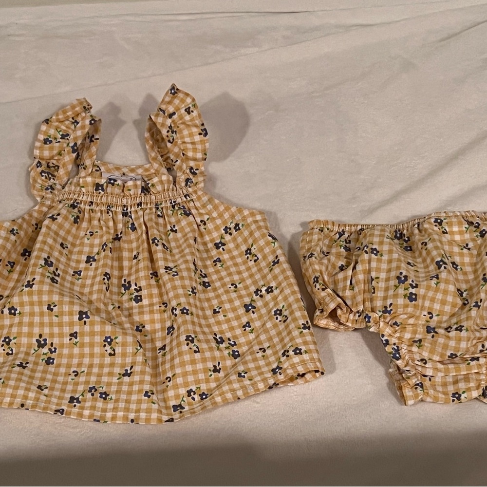 Mud Pie Mustard Checkered Baby Outfit